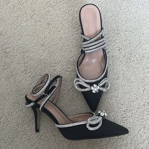 Crystal Bow wrap around heels